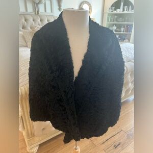 DKNY Black Fur Open-Front Shrug